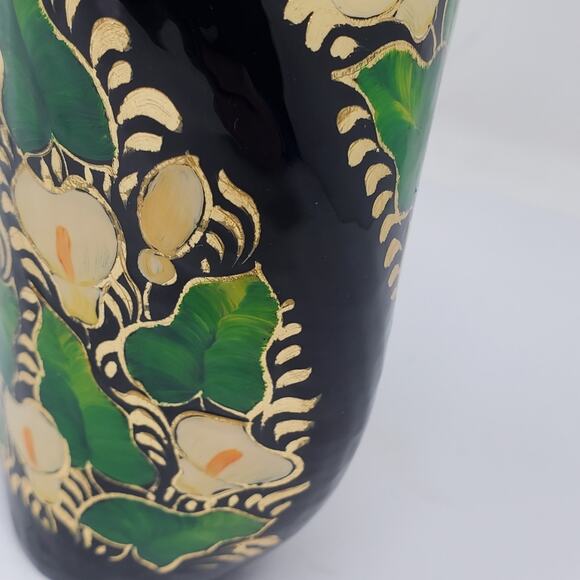Vintage Black Floral twisted Cloisonne 7" vase In great used condition - Picture 4 of 10